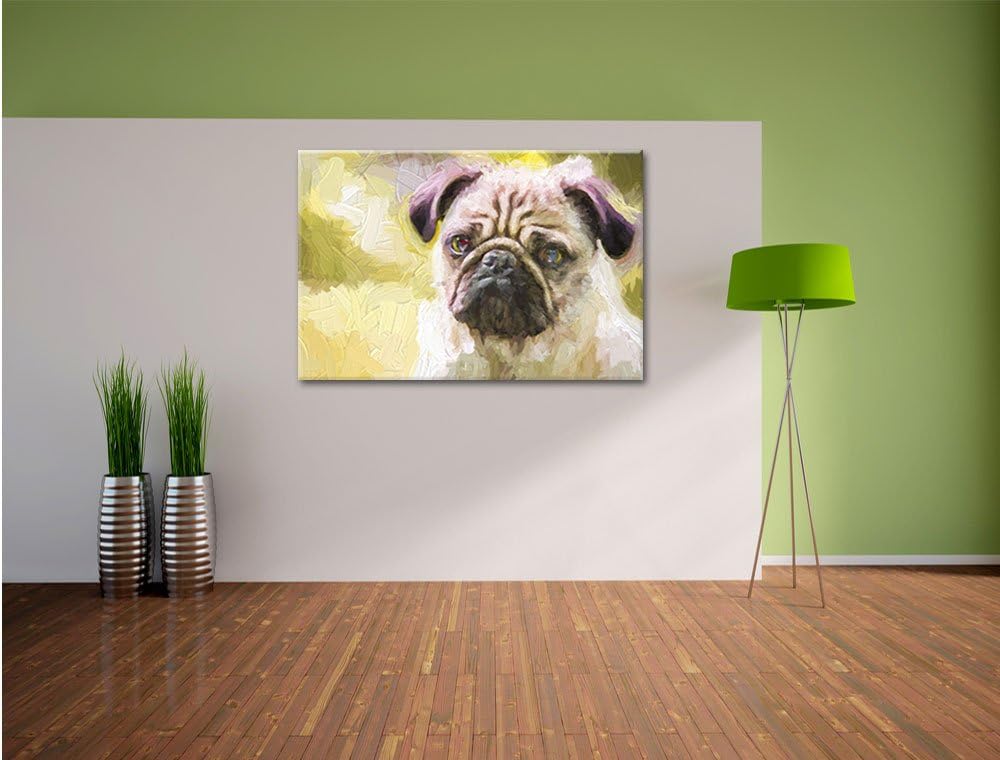 Pixxprint Mopsporträt Kunst / 100x70cm Leinwandbild bespannt auf Holzrahmen/Wandbild Kunstdruck Deko