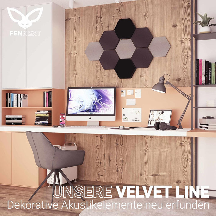 FENNEXT ® Velvet Schallabsorber Wand - Dekorative Hexagon Akustikpaneele für Gaming, YouTube Studio,