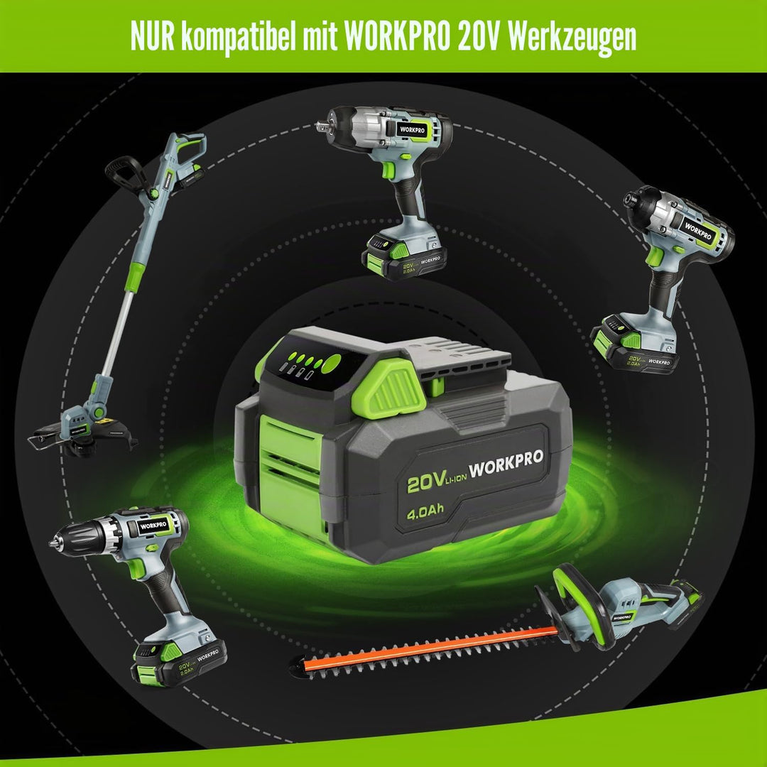 WORKPRO Lithium-Ionen-Akku 20 V 4,0 Ah für kabellose Werkzeuge, 4,0 Ah