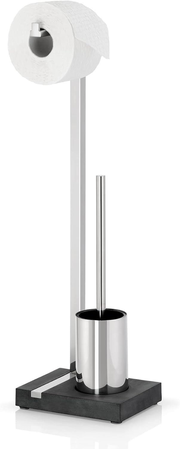 blomus -MENOTO- Stand WC-Garnitur aus poliertem Edelstahl, freistehender Toilettenbutler, platzspare