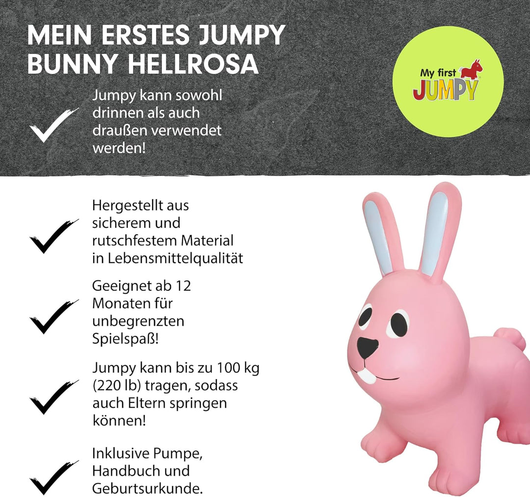 Gerardo's Toys Jumpy Hüpftier Hase Hellrosa - Hüpftiere ab 1 Jahr und ab 2 Jahre - Aufblasbare Tiere