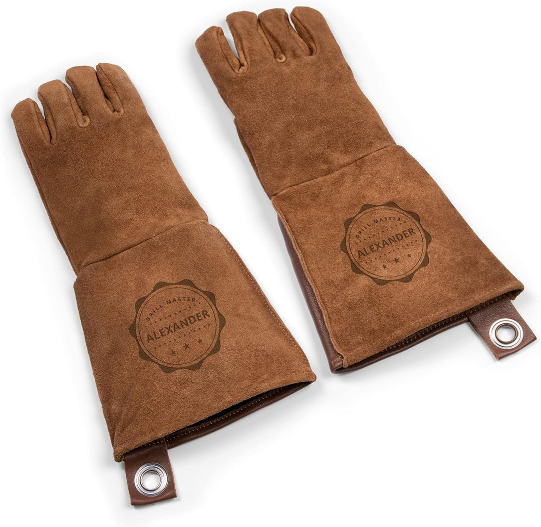 Personalisierbare Grillhandschuhe aus Leder mit Gravur, perfekt als individuelles Geschenk - Hitzebe