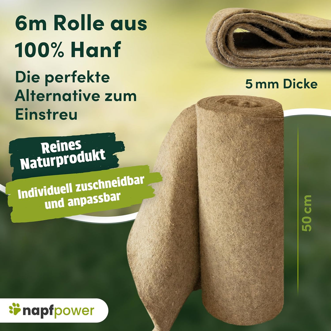 Hanfmatte auf 6 Meter Rolle x 50 cm breite | 5 mm Dicker Nagerteppich aus 100% Hanf | kompostierbare