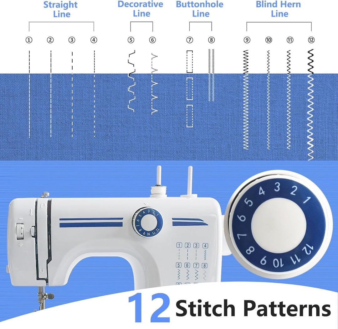 Nähmaschine für Anfänger and Kinder, 12 Stichprogrammen Kleine Nähmaschinen, Mini Sewing Machine Tra