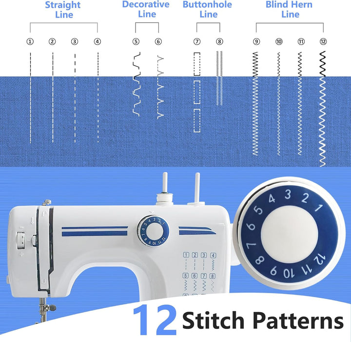 Nähmaschine für Anfänger and Kinder, 12 Stichprogrammen Kleine Nähmaschinen, Mini Sewing Machine Tra