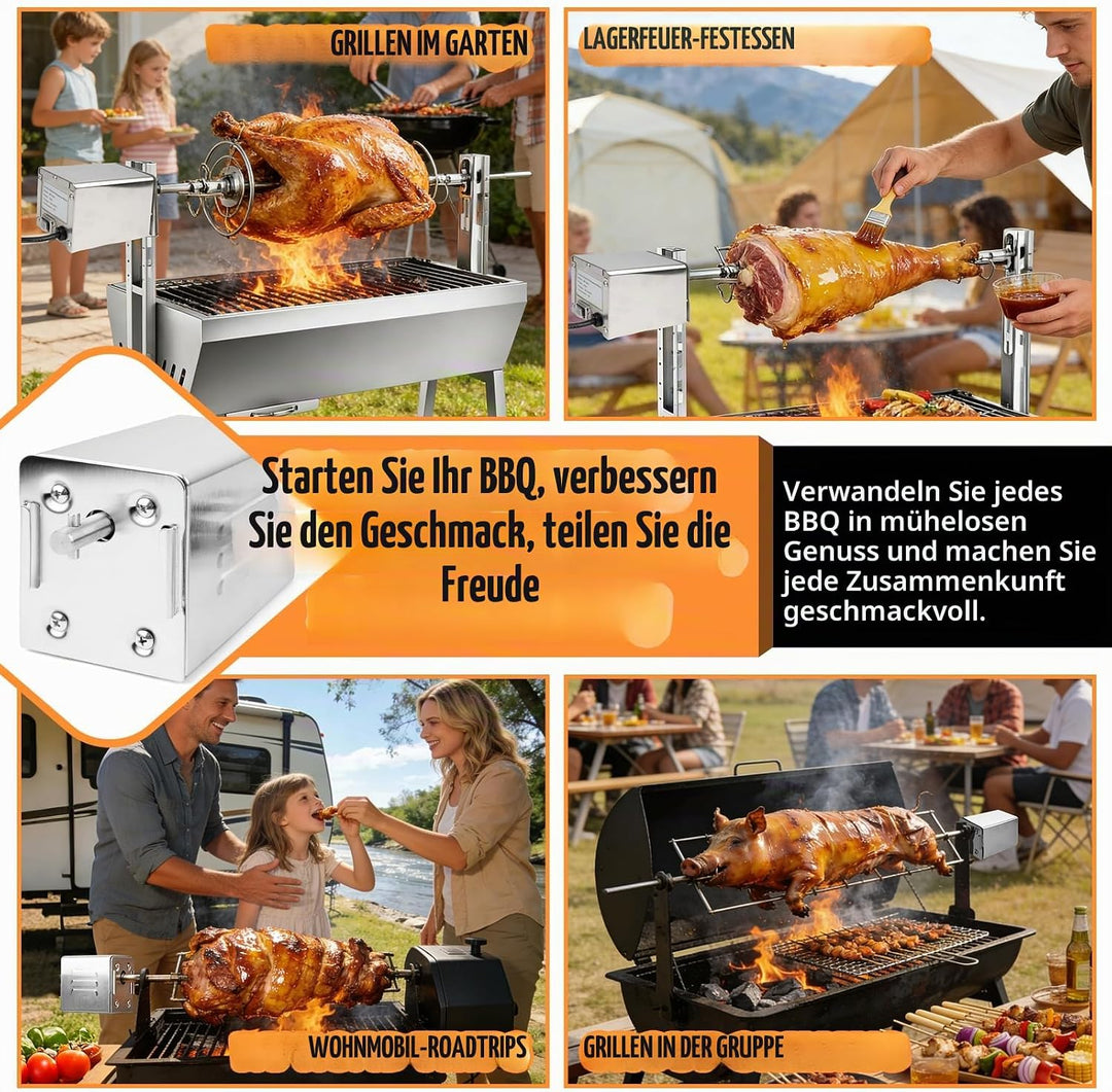 JAOGAUS 220V Grillmotor für Grillspiess, BBQ-Motor 15W Elektromotor, Tragbarer Outdoor Edelstahl Gri