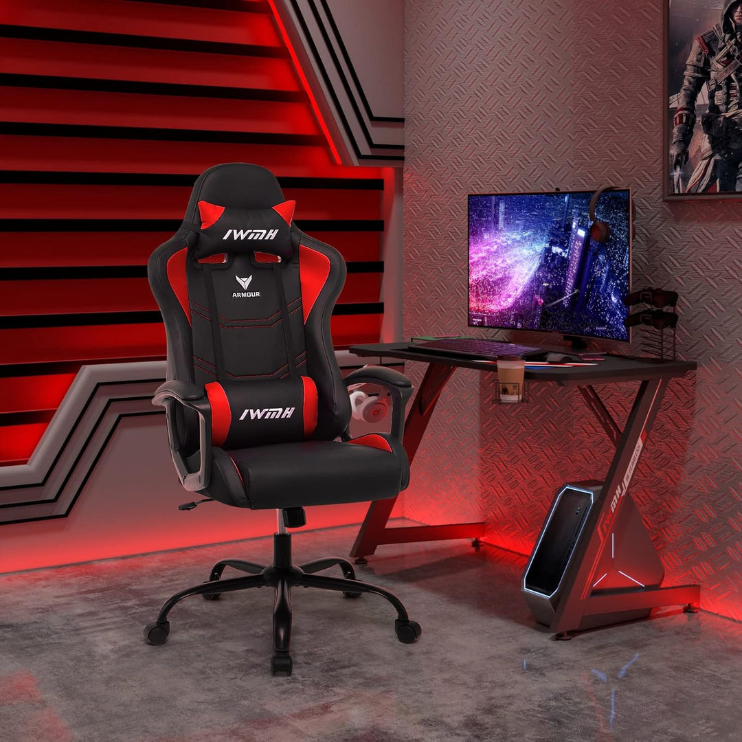 IWMH Gaming Stuhl, Ergonomischer Computerstuhl mit Hoher Rücklehne, Höhenverstellbarer Drehstuhl, Ra