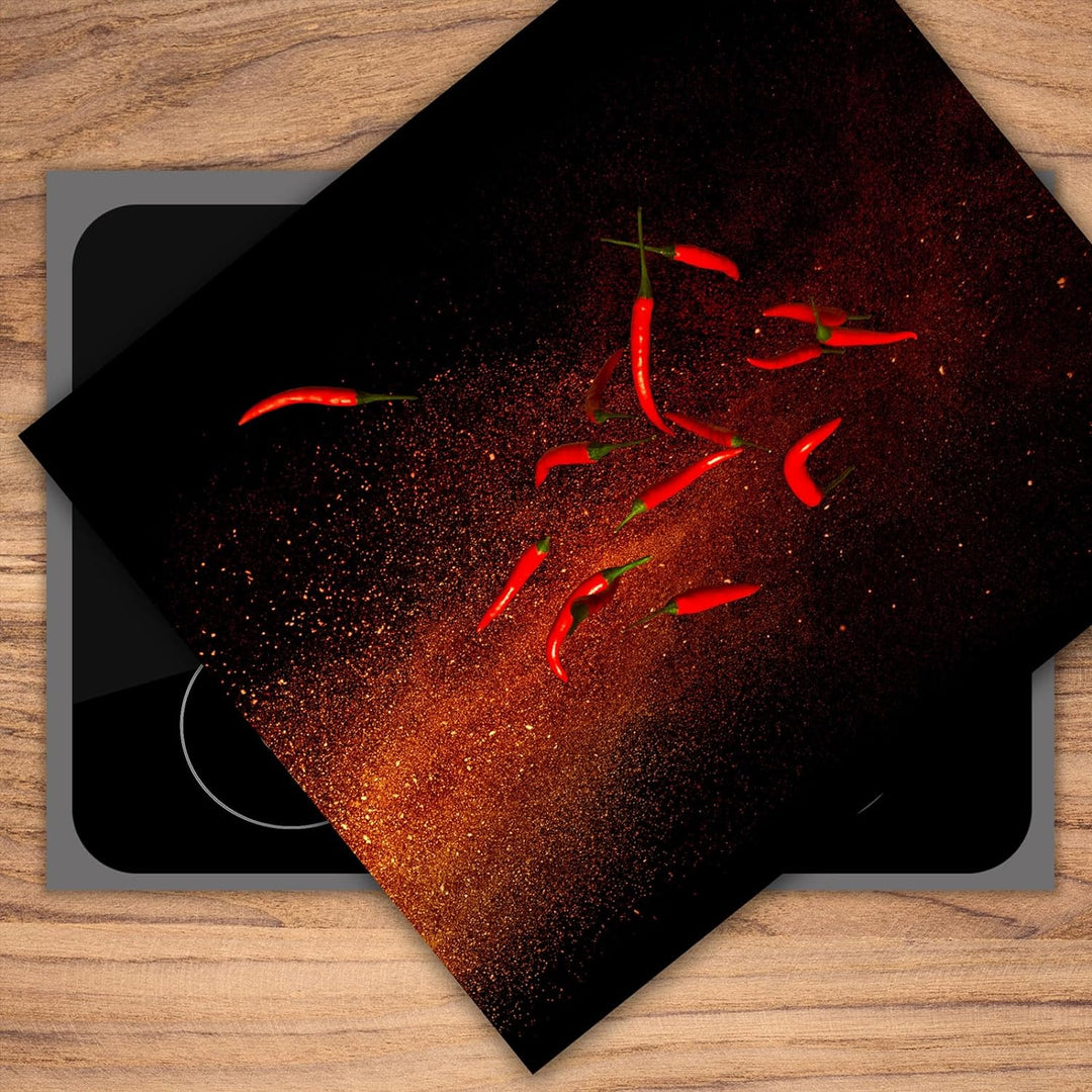 SmartDecoration Herdabdeckplatte Ceranfeldabdeckung aus Glas 60x52 cm Einteilig Motiv "Gemüse" Rot (