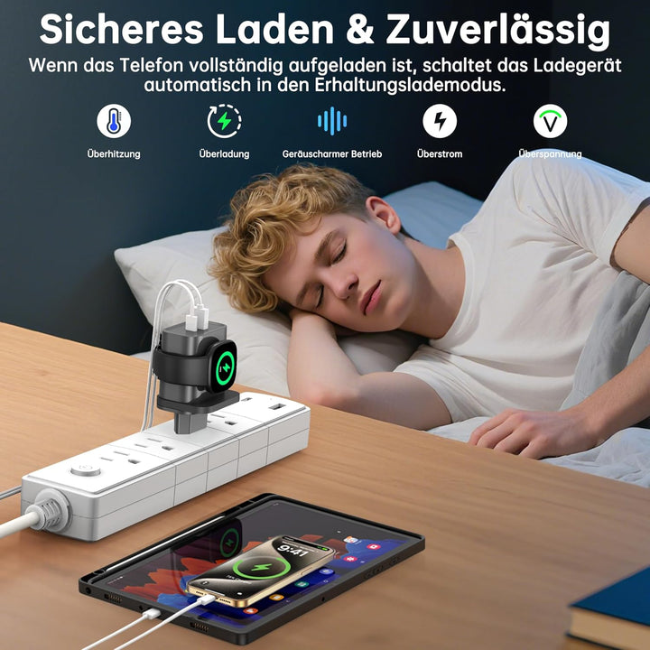 3-in-1-Ladegerät für Fitbit Sense/Sense 2 /Versa 4/3/Ace LTE,PD25W USB-C | Schnellladung Dual Port W
