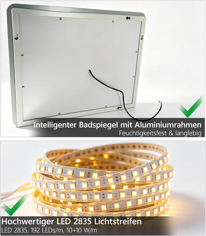 SVNR Badezimmer Spiegel 120x60cm | Spiegel Bad mit Beleuchtung, 3-Tasten-Touchbedienung, 3 Lichtfarb