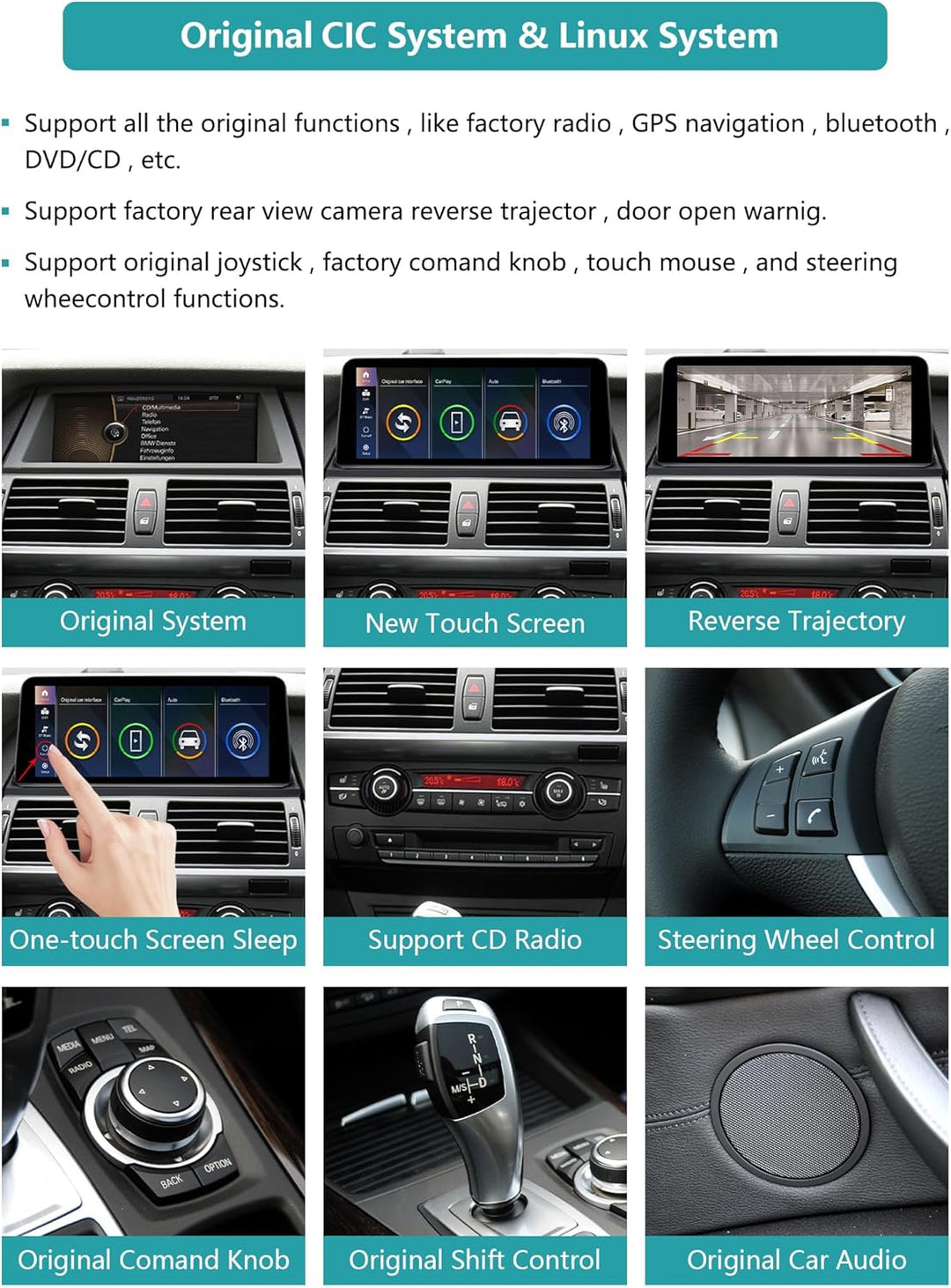 10,25 Zoll Touchscreen-Autoradio für BMW X5/X6 E70 E71 2011–2013 mit CIC-System, unterstützt Apple C