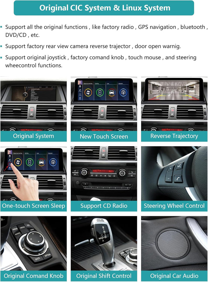 10,25 Zoll Touchscreen-Autoradio für BMW X5/X6 E70 E71 2011–2013 mit CIC-System, unterstützt Apple C