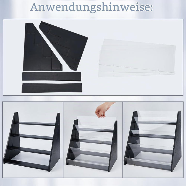 DICOSMETIC 4-Tier Grusskarten Display Ständer Aus Bambus Und Acryl Aufkleber Display Ständer Schwarz