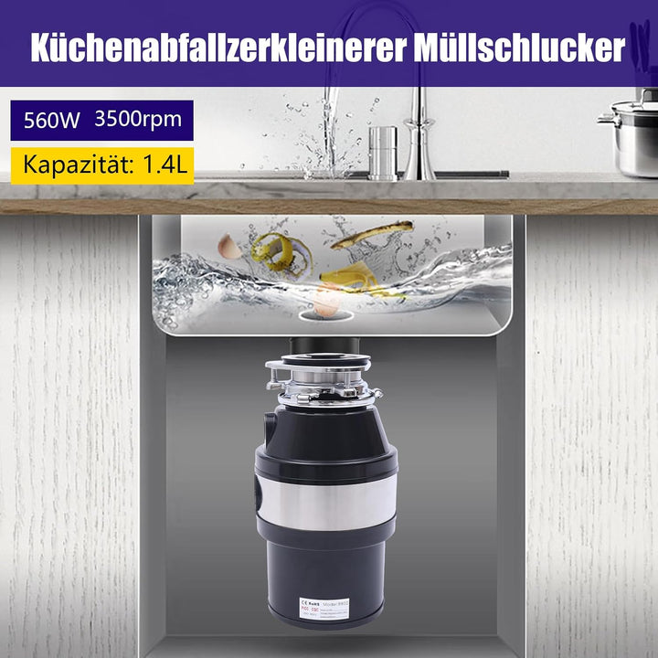 560W Müllschlucker, 1.2L Küchenabfallzerkleinerer für den Haushalt, Passen Sie sich an verschiedene
