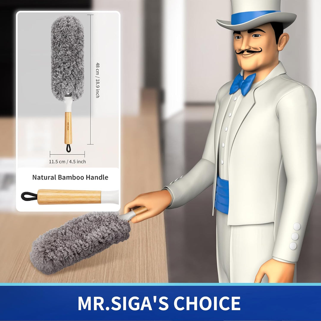 MR.SIGA Staubwedel Mikrofaser, waschbar Staubwischer mit Bambusgriff, Staubmagnet für Haushaltreinig