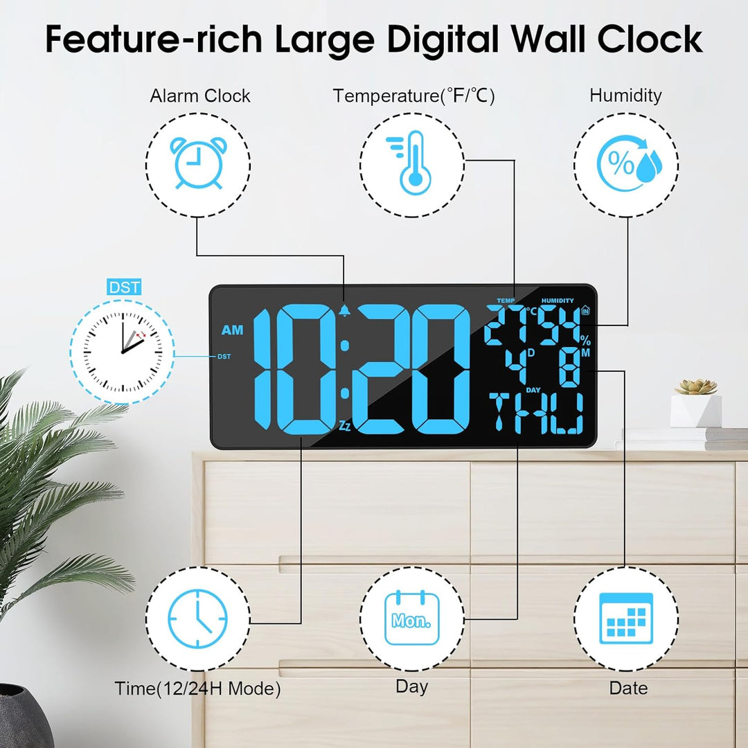 XREXS 18" Wanduhr Digitale Gross [RGB], Digitale Wanduhr mit 10 Farben, Fernsteuerung, Helligkeit/La