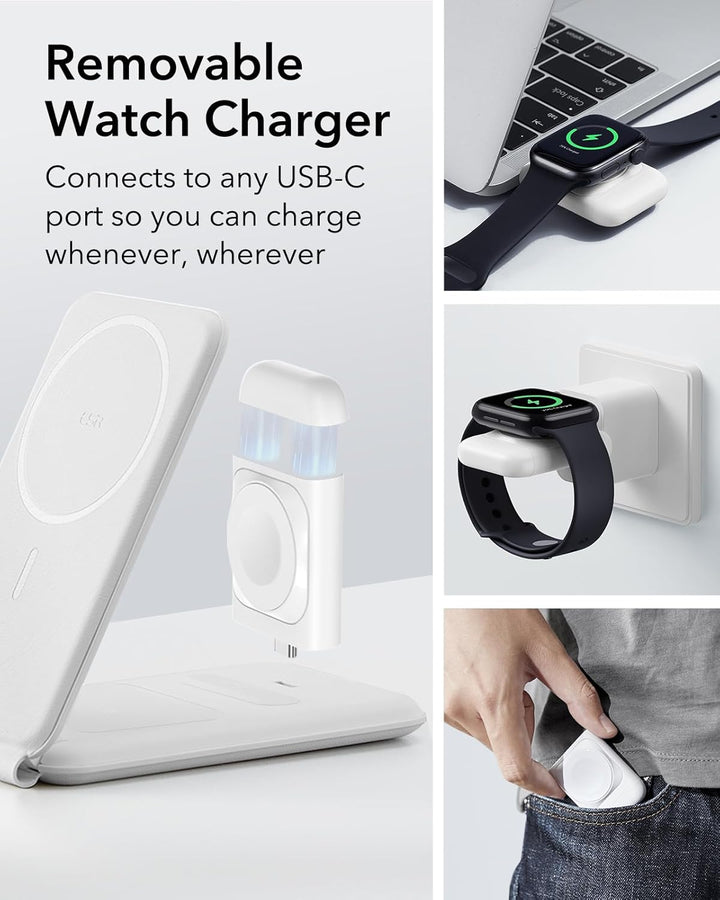 ESR 3 in 1 Ladestation Apple Watch und iPhone, Magsafe Ladestation, Faltbare Magsafe Ladegerät für i