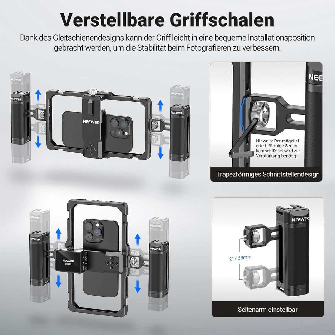 NEEWER Verbesserte Phone Käfig Cage Rig Vlogging Set, Videostabilisator mit doppeltem Griff drahtlos