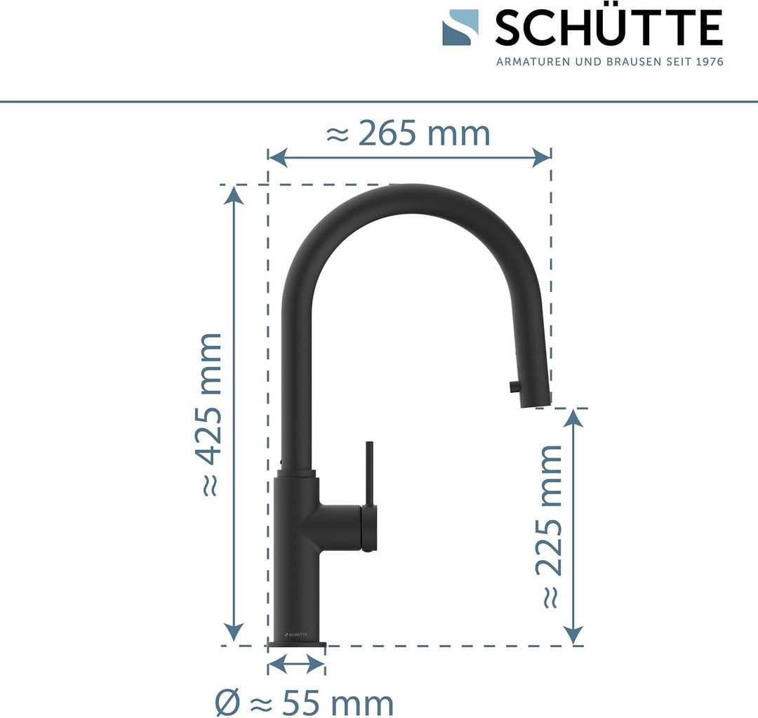 SCHÜTTE 79566 Blackpool Küchenarmatur mit ausziehbarer Geschirrbrause, 360 Grad Wasserhahn für die K