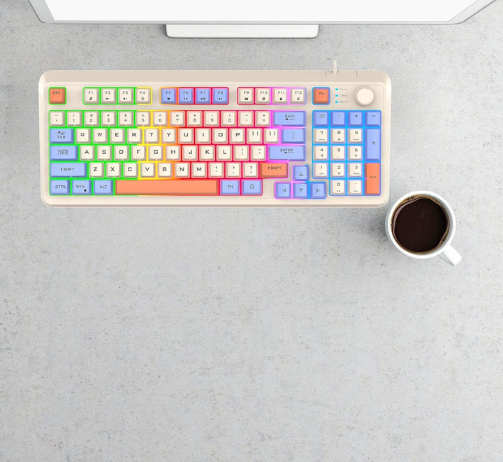 Lancoon Kabelgebundene Gaming Tastatur mit 94 Tasten Mechanisch 3 Farben Gemischte Tastenkappen Cool