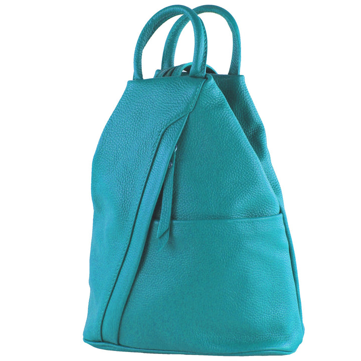 modamoda de T180 Damen Leder Rucksack Handtasche 2-in-1, handmade in Italy Türkisblau, Türkisblau