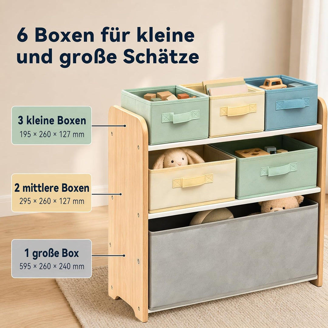 ALVIX Spielzeugregal mit 6 Aufbewahrungsboxen, Spielzeug Organizer | Herausnehmbare Boxen für Spielz