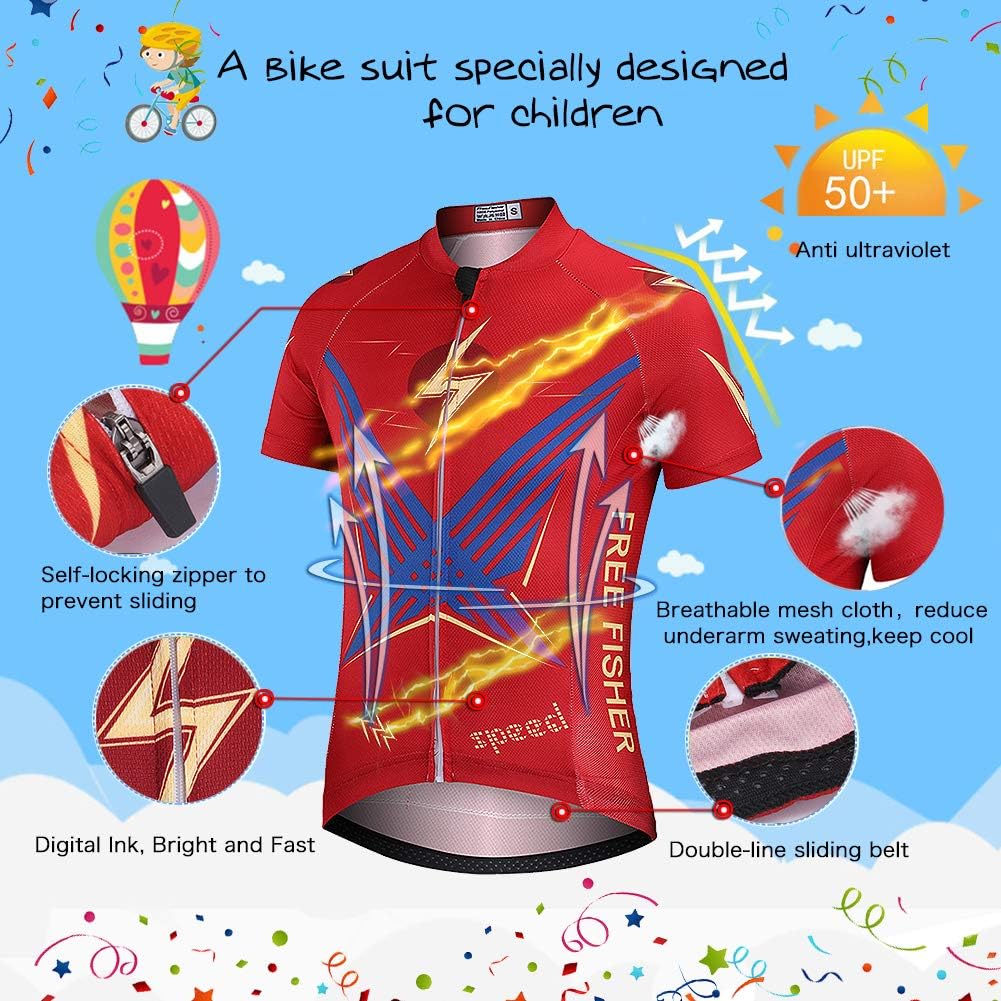 Kinder Jungen Radtrikot Set Mädchen Fahrrad Trikot Kurzarm &amp; Radhose mit Sitzpolster Radsport Anzüge