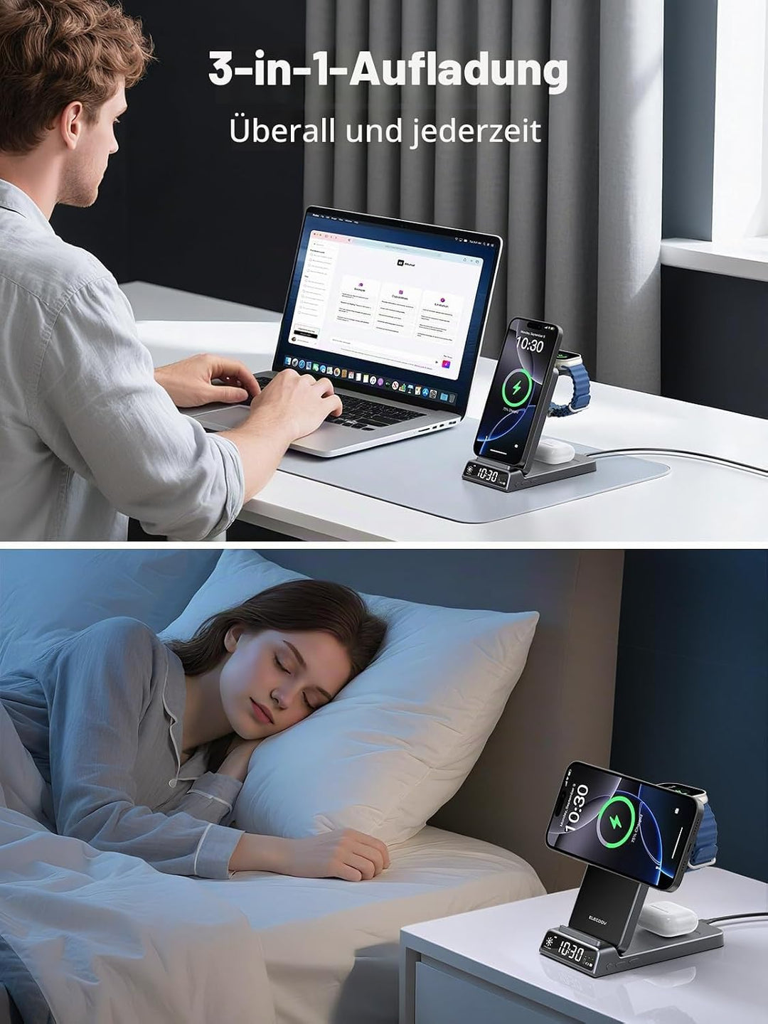 Mag-Safe Ladestation für Apple Watch und iPhone, 3 in 1 Induktive Ladestation ladegerät für iPhone 1