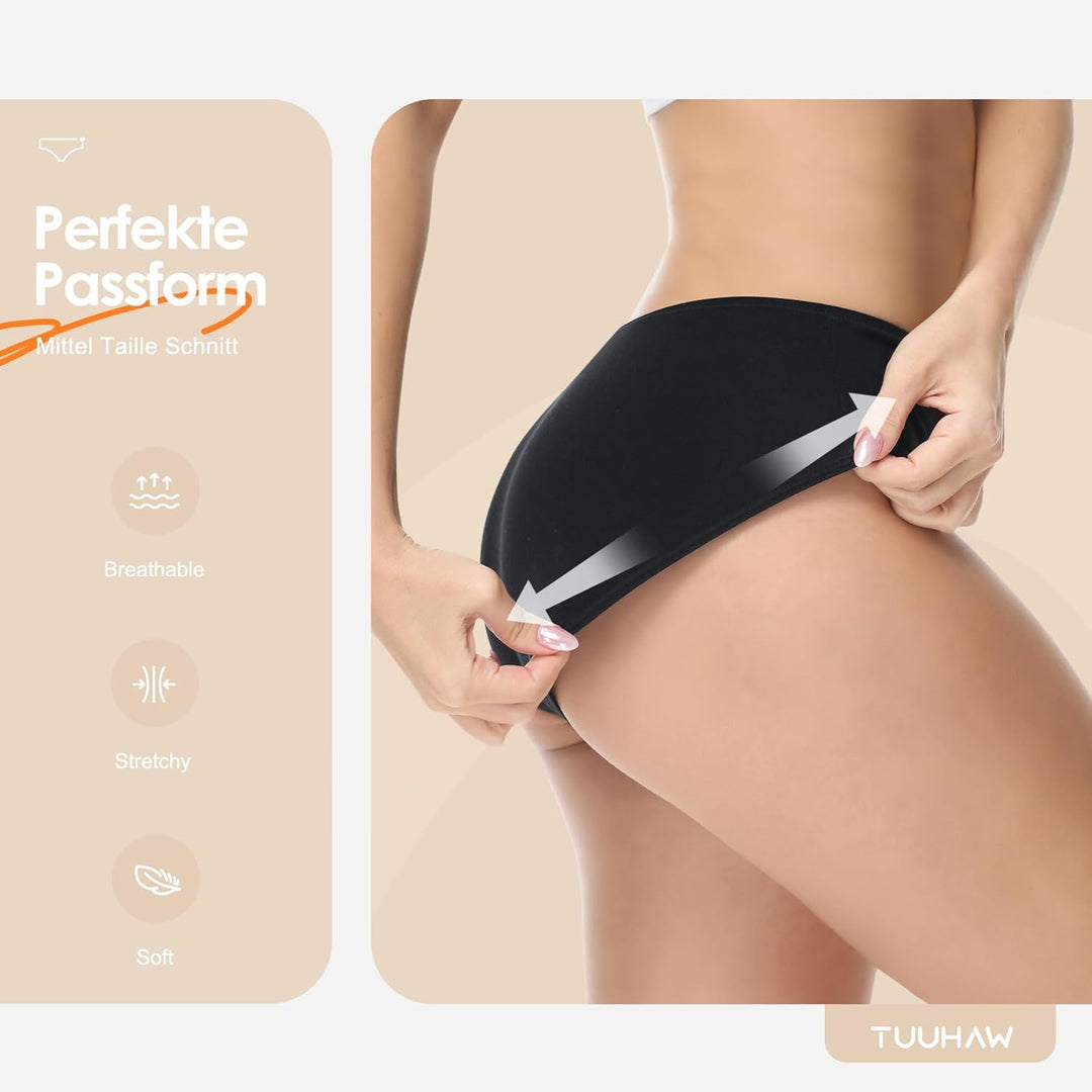 TUUHAW Unterhosen Damen Unterwäsche 6er Pack Baumwolle Slips Mittel Taille Panties S 6*mehrfarbig-4,