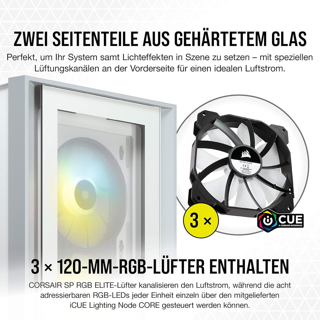 CORSAIR iCUE 4000X RGB Mid-Tower-ATX-PC-Gehäuse mit Gehärtetem Glas - 3x SP120 RGB ELITE Lüfter - iC