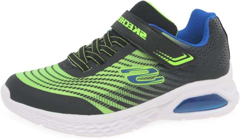 Skechers 403930L BBLM Sneaker, Black Synthetic/Lime Textile/Blue Trim, 28 EU