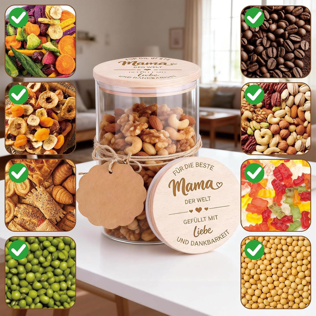 Mama Geschenk, Glasdose mit Holzdeckel 800ml, Mama Geburtstagsgeschenk, Muttertagsgeschenk, Geschenk
