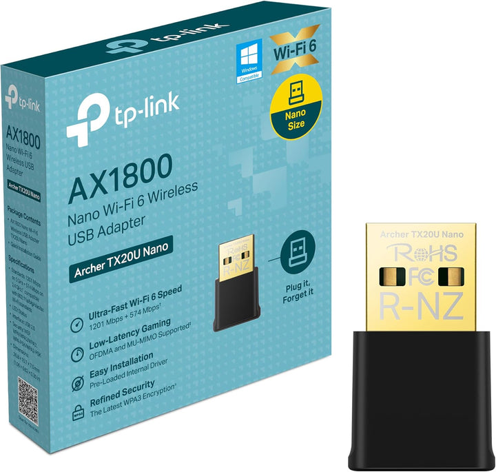TP-Link Archer TX20U Nano WLAN Stick Für PC, WiFi 6 AX1800 Dual Band WLAN Adapter, Nano Grösse, WPA3