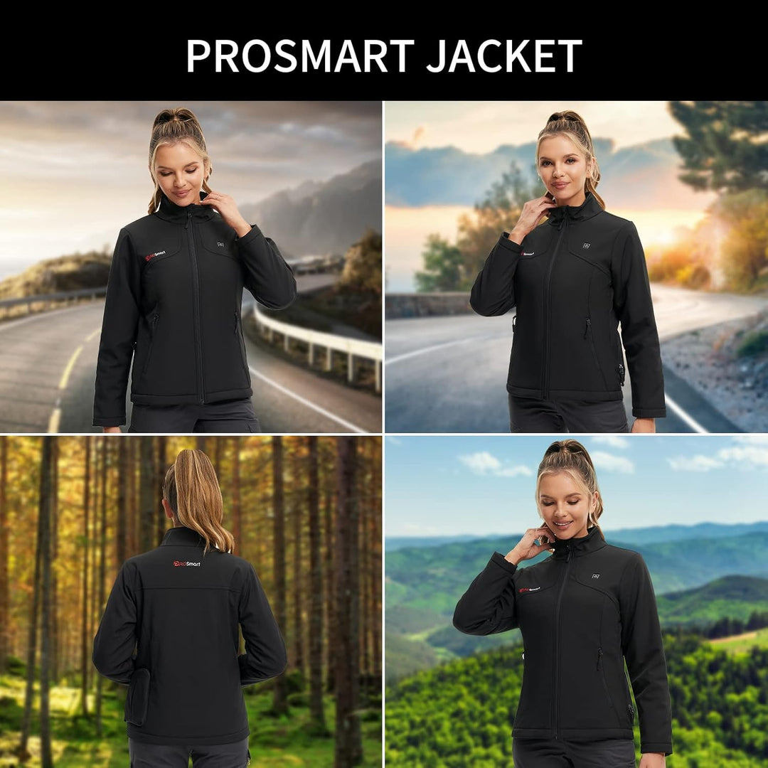 PROSmart Beheizbare Jacke für Damen wasserdichte Beheizte Jacke mit 12v Akku M Schwarz, M Schwarz