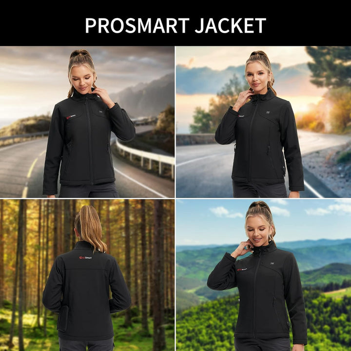 PROSmart Beheizbare Jacke für Damen wasserdichte Beheizte Jacke mit 12v Akku M Schwarz, M Schwarz