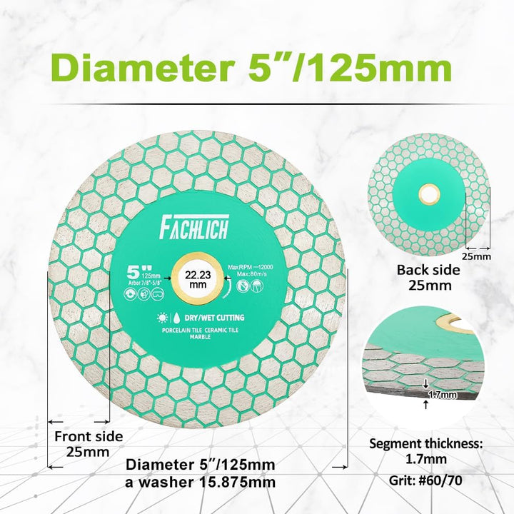 Diamant-Trennscheibe 125MM Fliesentrennscheibe und FACHLICH Diamant Fliesenbohrer Set 6-110mm