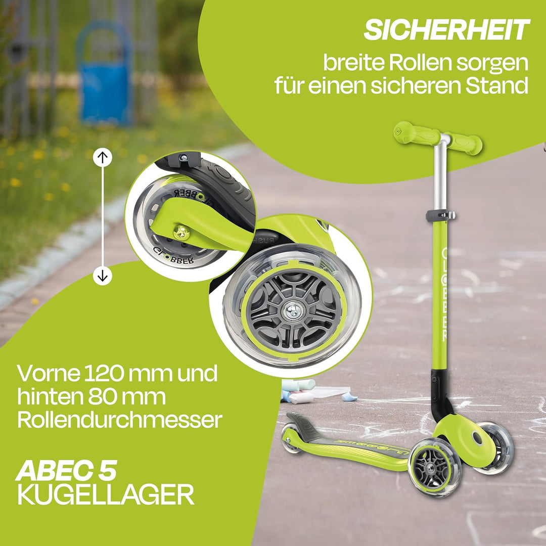 GLOBBER Primo Foldable – Tretroller Kinder, 120/80 mm, ABEC 5, 3-rädrig, höhenverstellbar Einheitsgr