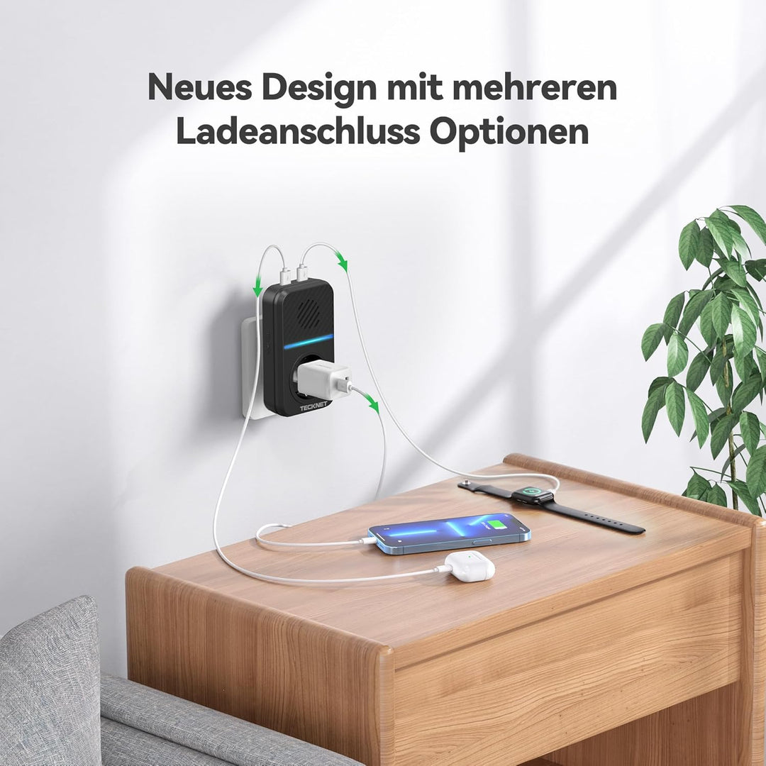 TECKNET Funkklingel Batterielose, Steckdosen Kabellose Türklingel, IP65 Wasserdicht Drahtloses Funk