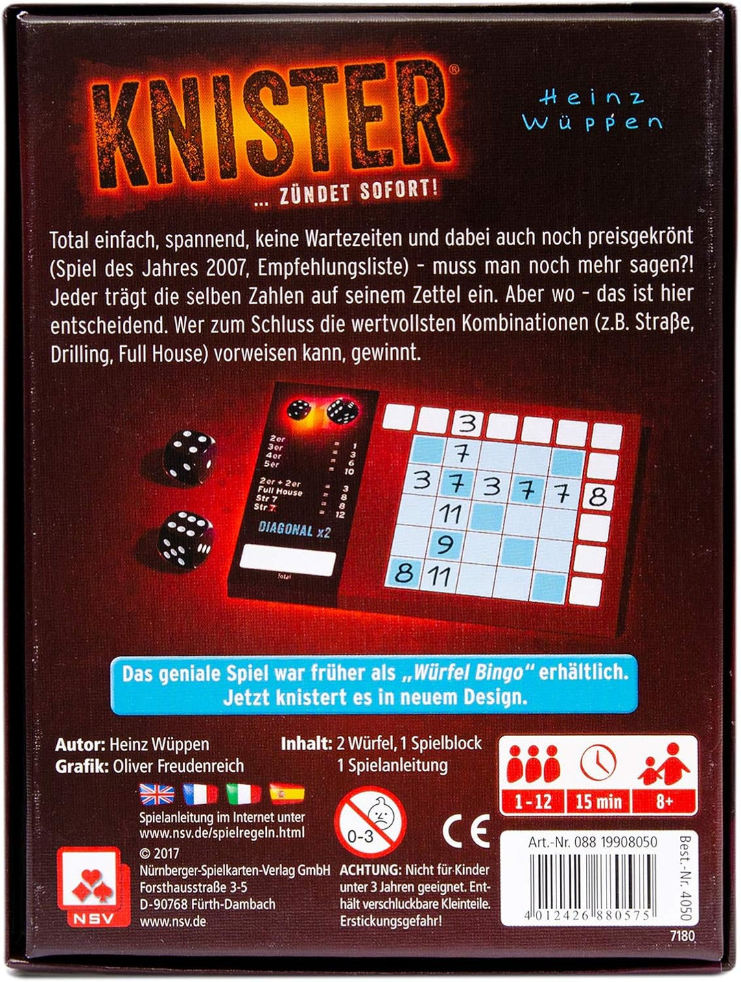 NSV - 4050 - KNISTER - Würfelspiel & 4059 - The Mind - Kartenspiel Bundle mit Kartenspiel, Bundle mi