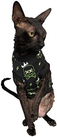 Kotomoda haarlose Katze Baumwolle Stretch T-Shirt Sculls Glow in The Dark fьr Sphynx Katzen (M) mitt
