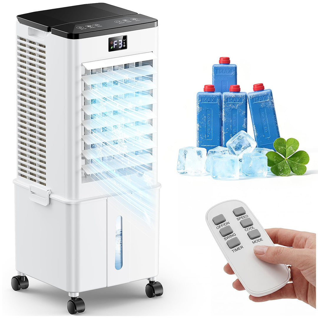 4-in-1 tragbares Klimagerät, Verdunstungsluftkühler mit 10L Wassertank, 4 Modi und 3 Geschwindigkeit