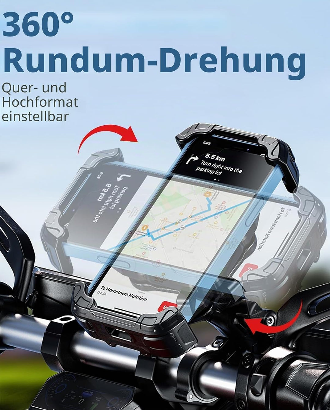 Kewig Motorrad-Handyhalterung mit Vibrationsdämpfer und Hochgeschwindigkeits-Sicherheitsverriegelung