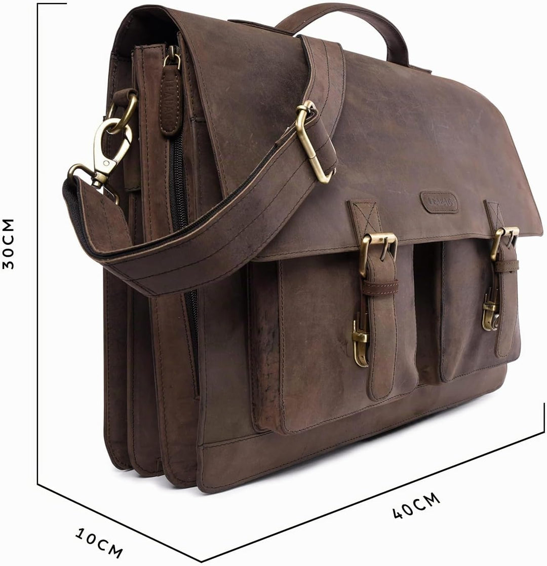 LEABAGS Leder Aktentasche Herren &amp; Damen I Echtleder Laptoptasche bis 15 Zoll I Umhängetasche mit Sc