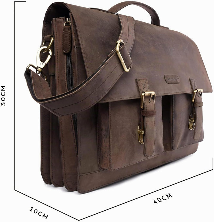 LEABAGS Leder Aktentasche Herren &amp; Damen I Echtleder Laptoptasche bis 15 Zoll I Umhängetasche mit Sc