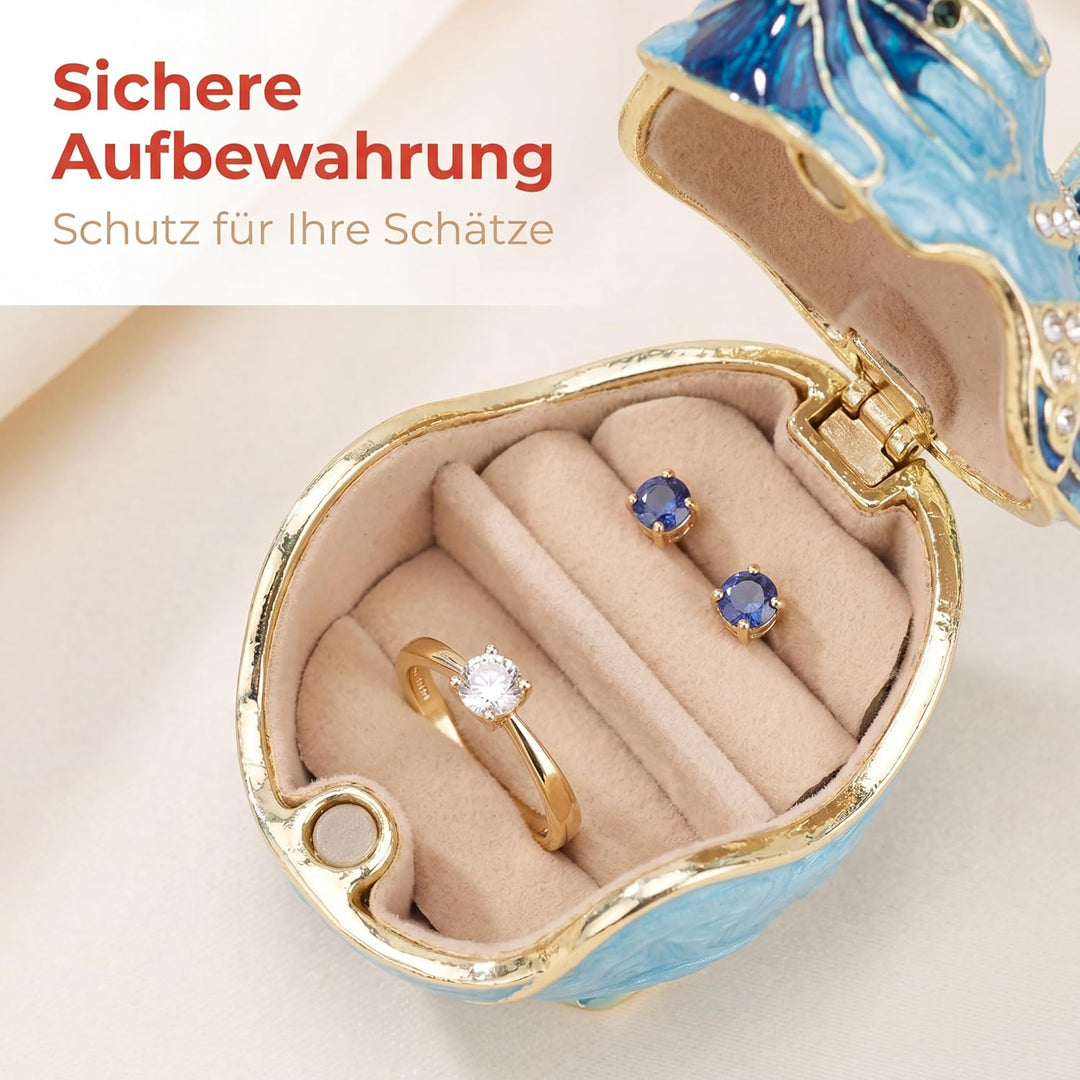 Schmuckkästchen in Vogelform, Handbemalte Emaille-Schmuckaufbewahrungsbox mit Kristallen, Dekorative