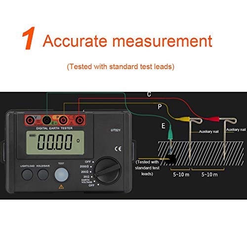 UT521 Earth Tester Erdungswiderstandstester Ohmmeter mit Aufbewahrungsbehälter 50 Hz / 60 Hz