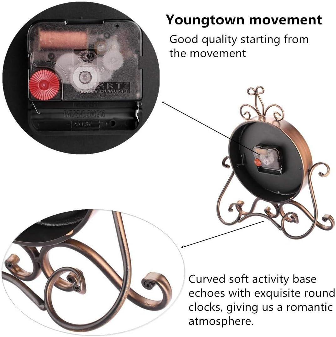 HZDHCLH Retro Silent Roman Tischuhr für Wohnzimmer Schlafzimmer Büro Kunst-Schreibtischuhr（Kupfer）,