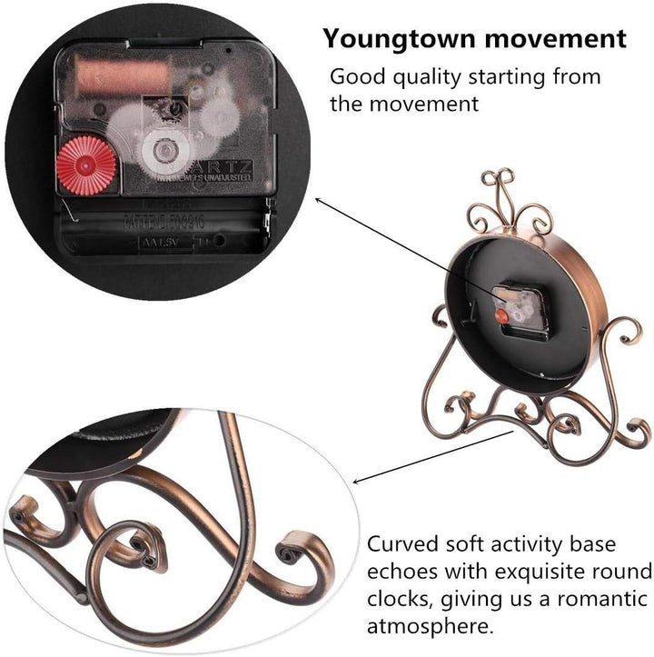 HZDHCLH Retro Silent Roman Tischuhr für Wohnzimmer Schlafzimmer Büro Kunst-Schreibtischuhr（Kupfer）,