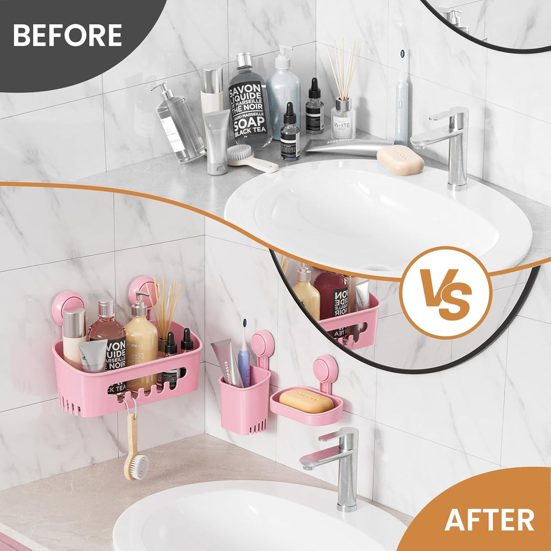 TAILI Duschablage & Seifenschale & Zahnbürstenhalter mit Saugnapf ohne Bohren Abnehmbar Belastbarkei