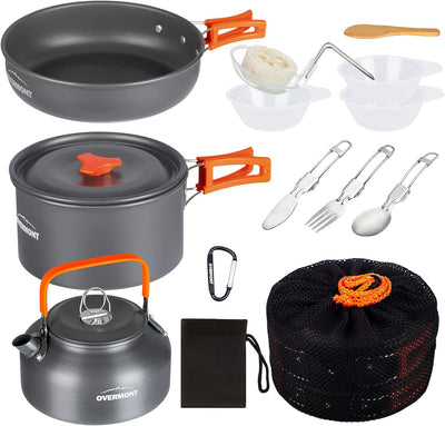 OVERMONT Camping Kochgeschirr Set Outdoor Geschirr Set Kochtopf Set Grillgeschirr Picknick Topf mit